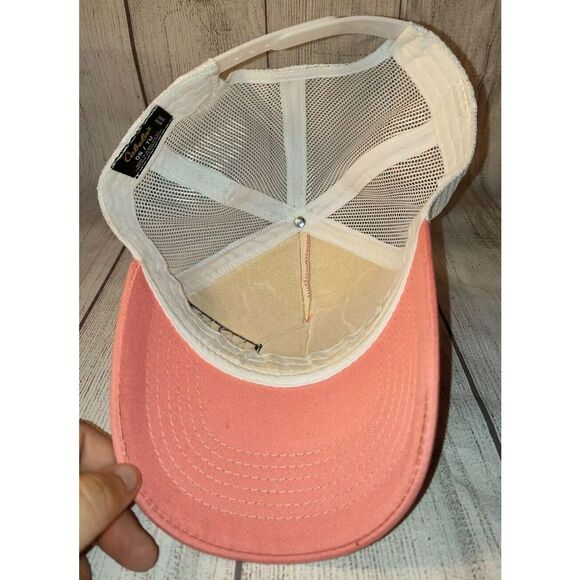 Cabela's 5-Panel Mesh-Back Trucker Cap Ladies Fit Snap Back Hat Pink/White OS - Picture 7 of 8